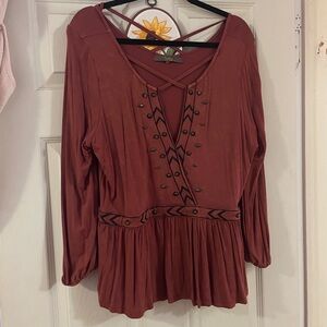 Rust Long Sleeve Embellished Top